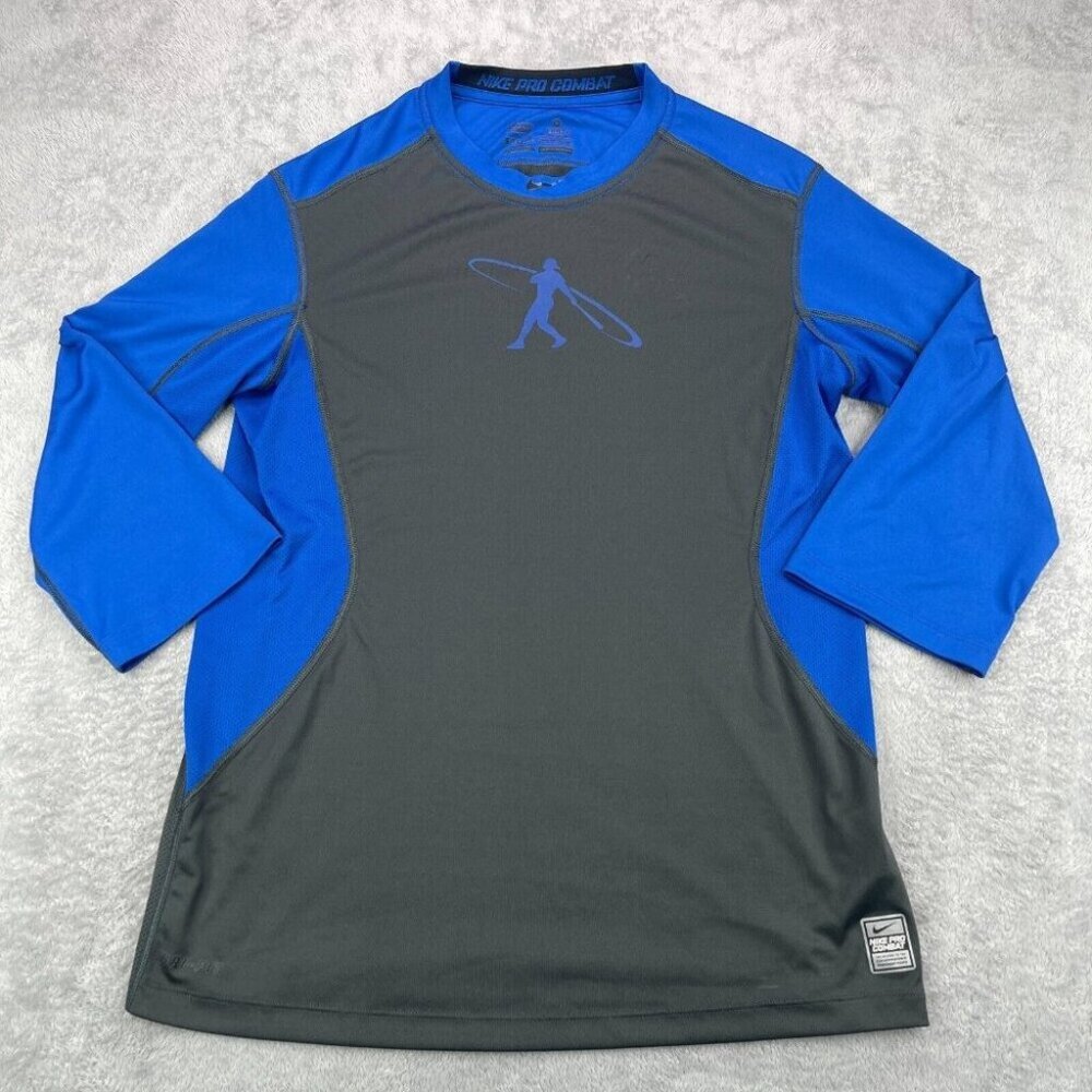 Nike Pro Combat Ken Griffey Baseball Shirt Fitted Mens Medium Blue 3/4 Swimgman